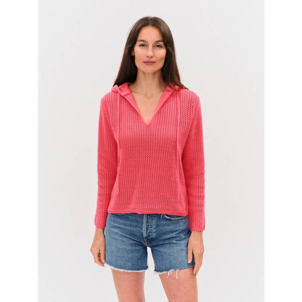 NEW SIX/FIFTY drift crochet knit hoodie in pink splash